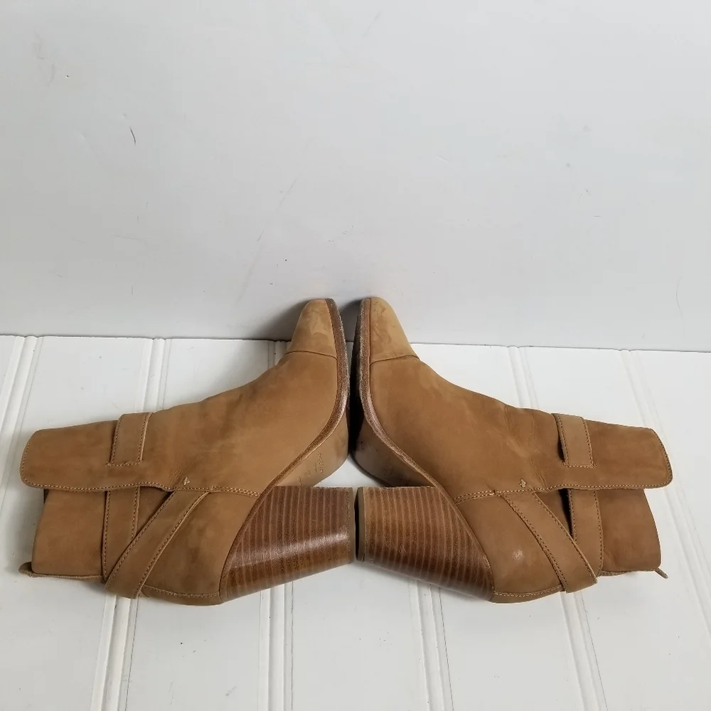 Rag & Bone Kinsey Boots 37.5 Suede Ankle Wrap Strap Chunky Heel Tan Italy